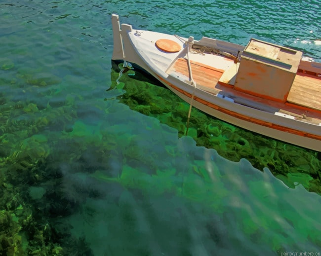 White Boat On Sea Painting By Numberss.png