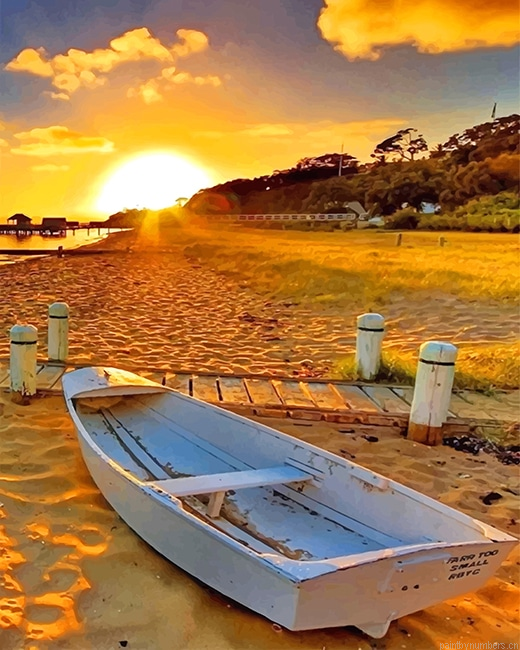 White Boat Sunset Painting By Numberss.png