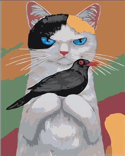 White Cat And Crow Painting By Numberss.png