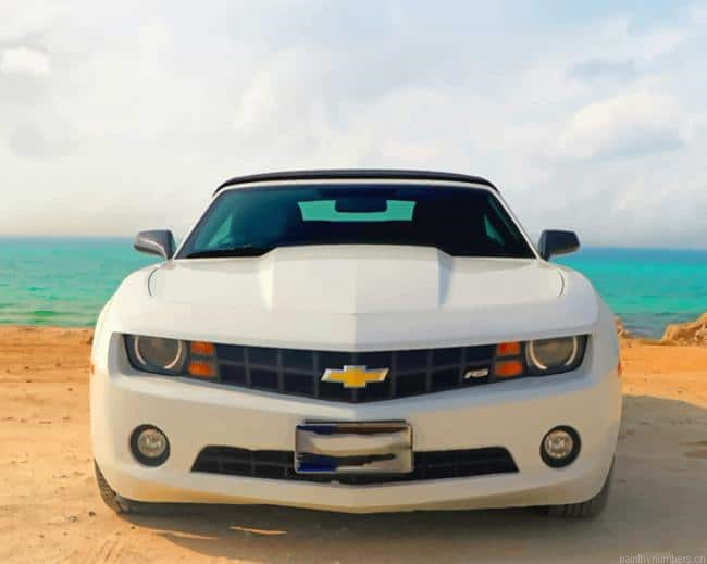 White Chevrolet Car On Beach New Painting By Numberss.png