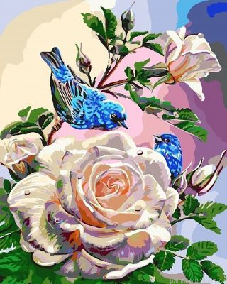 White Rose And Blue Birds Painting By Numbers.png