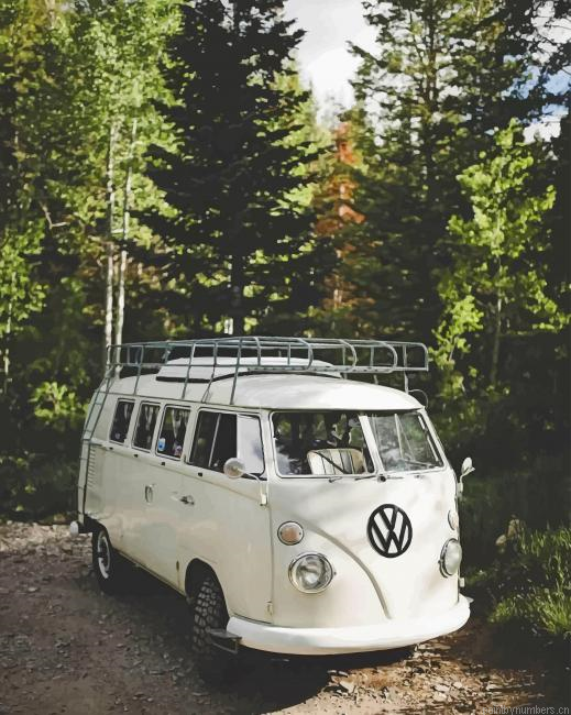 White Vw Bus Cars Painting By Numberss.png