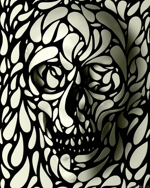 White And Black Dye Skull Abstract Painting By Numberss.png