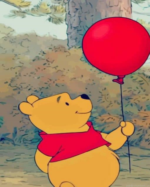 Winnie The Pooh Red Balloon Cartoons Painting By Numberss.png