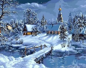 Winter In The Village Snow Painting By Numbers.png