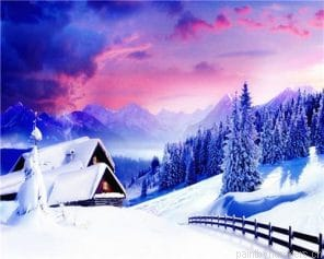 Winter Snowfall Mountain Painting By Numbers.png