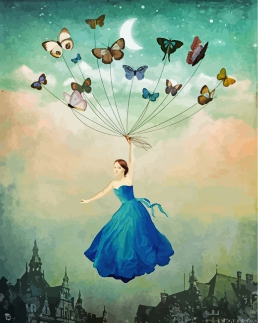 Woman And Butterflies Painting By Numbers.png