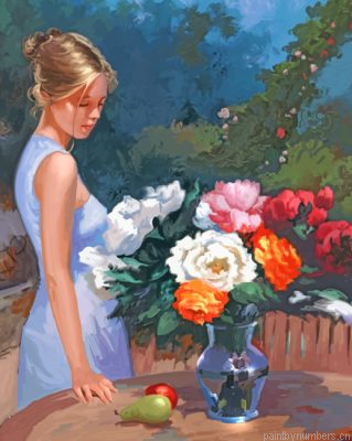 Woman And Flowers Painting By Numbers.png