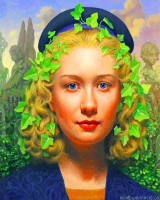 Woman And Green Leaves Painting By Numbers.png
