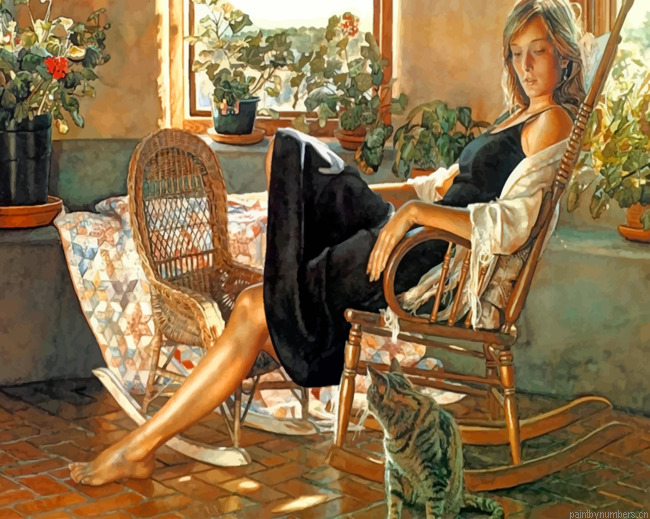 Woman And Her Cat Painting By Numberss.png