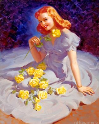 Woman And Yellow Roses Painting By Numbers.png