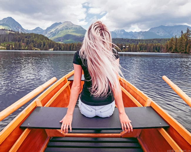 Woman Boat In Braies Lake Painting By Numberss.png