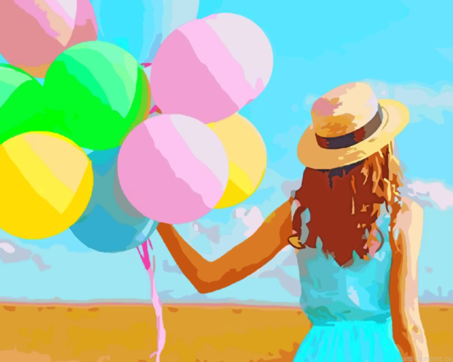 Woman Holding Balloons Painting By Numberss.png