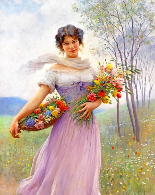 Woman Holding Flowers Painting By Numbers.png