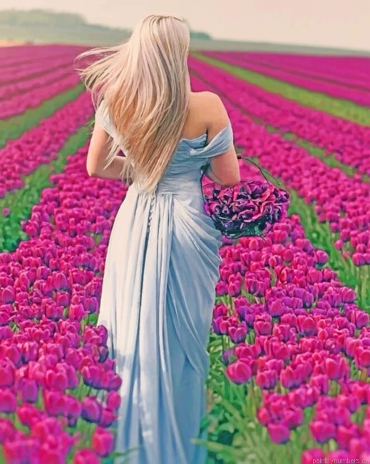 Woman In A Field Of Purple Flowers Painting By Numberss.png