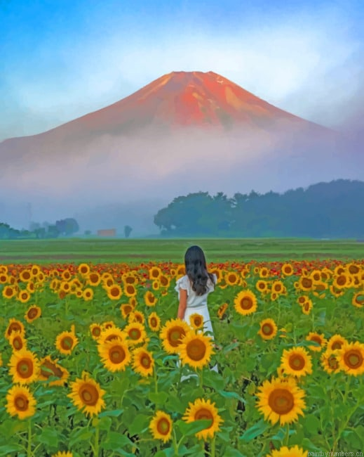 Woman In A Field Of Sunflowers Painting By Numberss.png