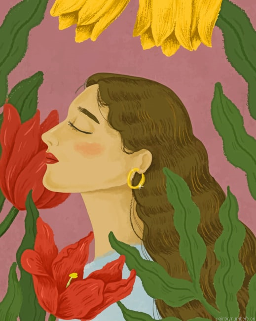 Woman Surrounded By Plants Illustrations Painting By Numberss.png
