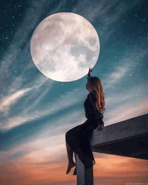 Woman Touching Moon Painting By Numberss.png