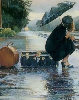Woman Waiting For The Train In A Rainy Day Painting By Numbers.png