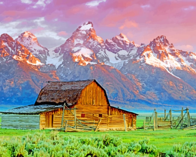 Wooden Barn In Teton Landscapes Painting By Numberss.png