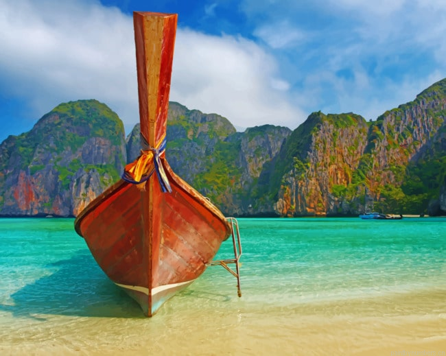 Wooden Boat On Beach Seascapes Painting By Numberss.png