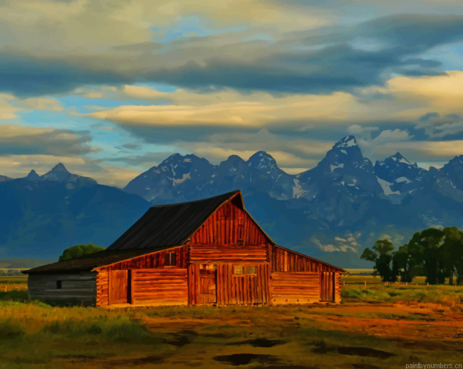 Wooden Cabin Landscapes Painting By Numberss.png