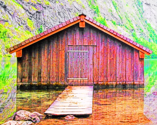 Wooden Cabin On Lake Painting By Numberss.png