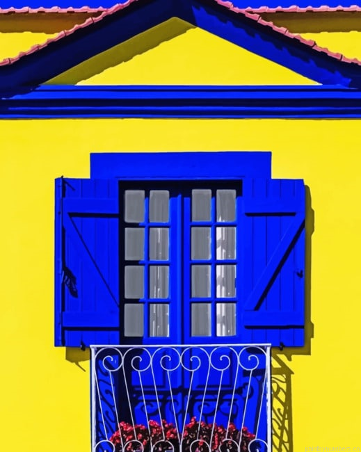 Yellow And Blue House Buildings Painting By Numberss.png