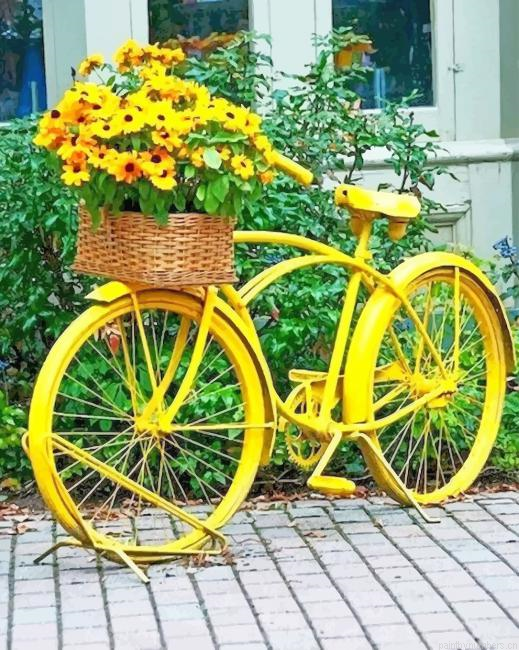 Yellow Bike With Flowers Painting By Numberss.png