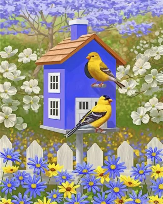 Yellow Birds In Their House Painting By Numberss.png