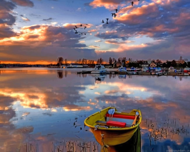Yellow Boat In The Lake Painting By Numberss.png