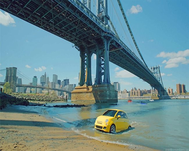 Yellow Car Under Brooklyn Bridge Painting By Numberss.png