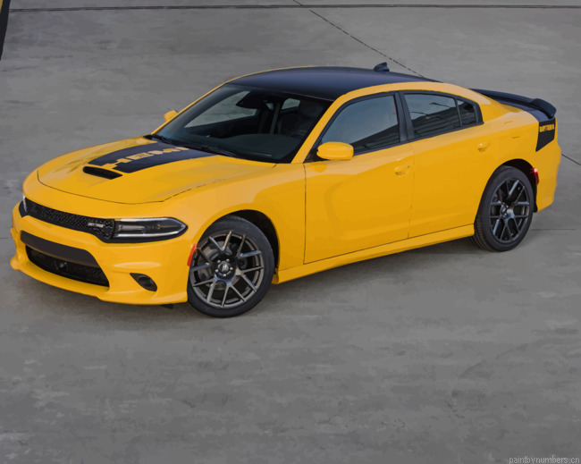 Yellow Dodge Charger Car Painting By Numberss.png