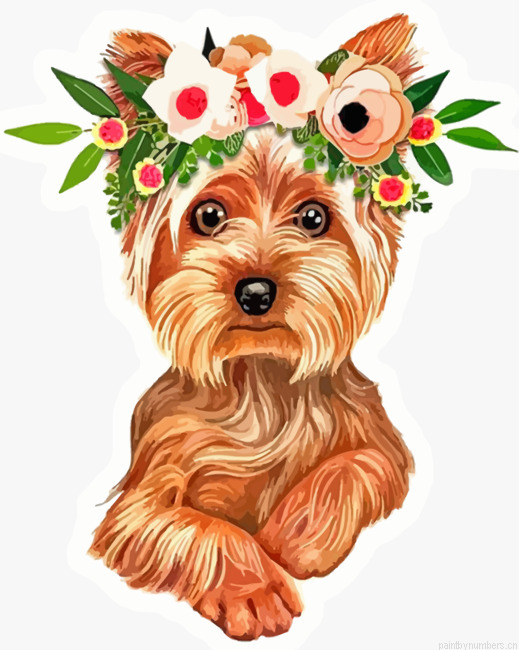 Yorkie Wearing Flowers Crown Painting By Numberss.png