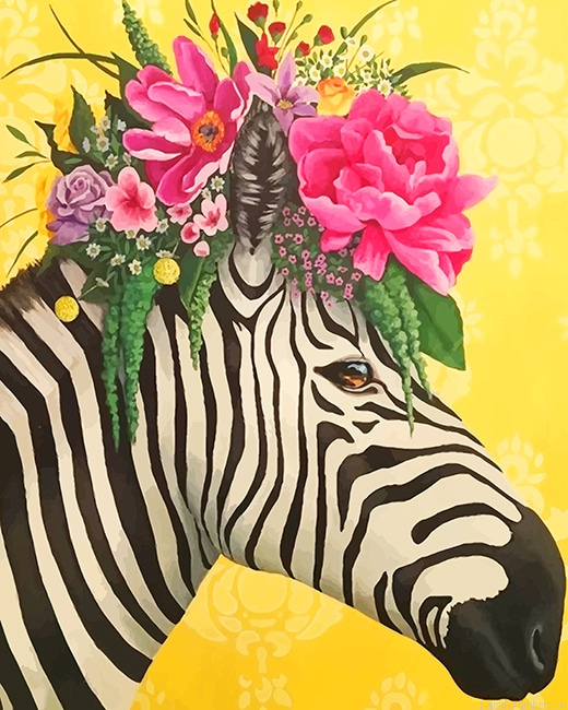 Zebra Flowers Crown Animals Painting By Numberss.png